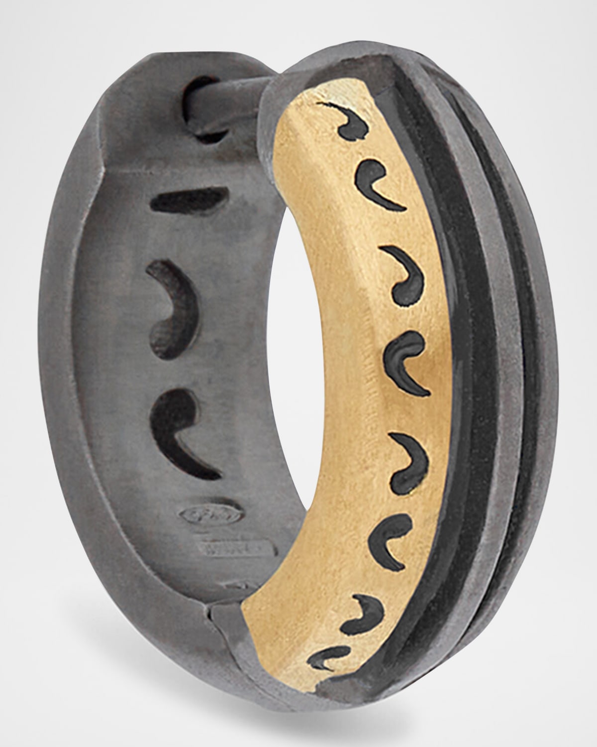 Acies Wide Mixed-Metal Huggie Earring with Black Enamel, Single