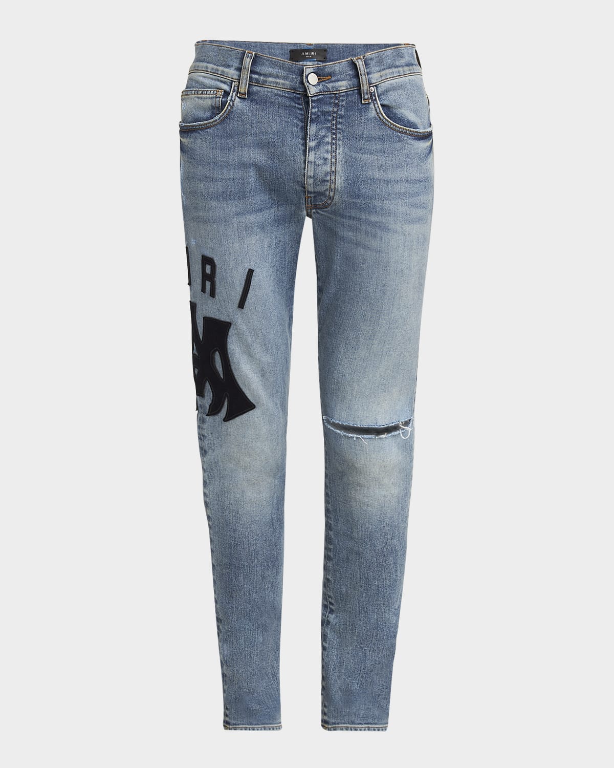 AMIRI MEN'S SUEDE APPLIQUE SKINNY JEANS 