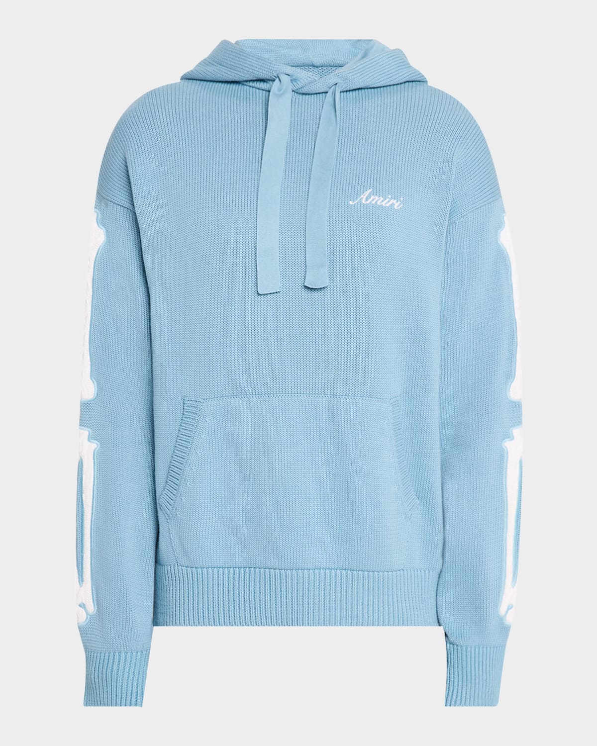 Shop Amiri Men's Bone Applique Ribbed Hoodie In Ocean Sky