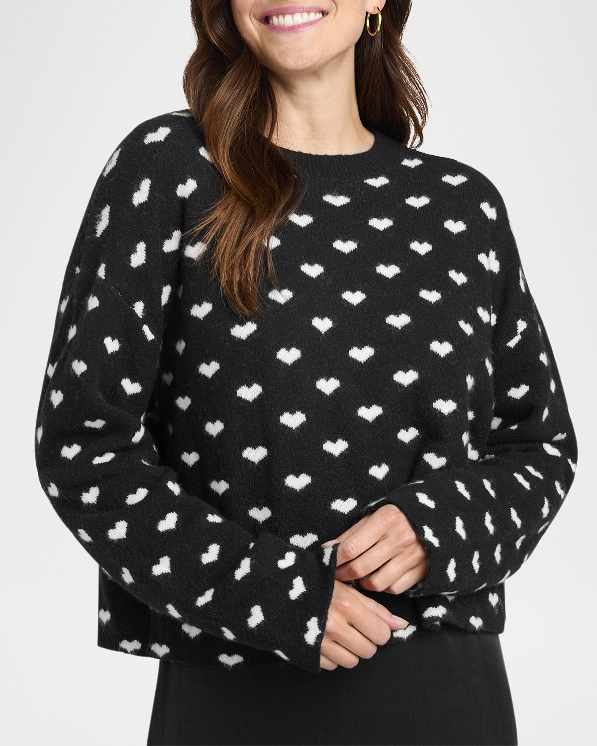 Splendid Lolly Hearts Jacquard Crewneck Sweater In Black/snowhthr