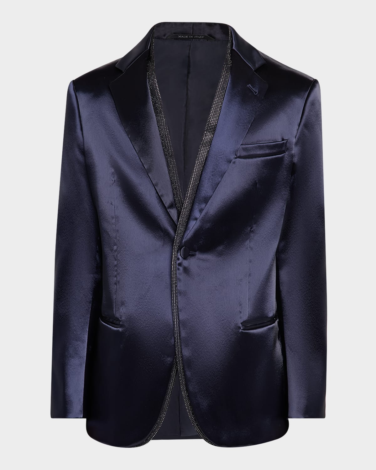 Giorgio Armani Soho Line Silk-blend Rhinestone Tuxedo Jacket In Blue Navy