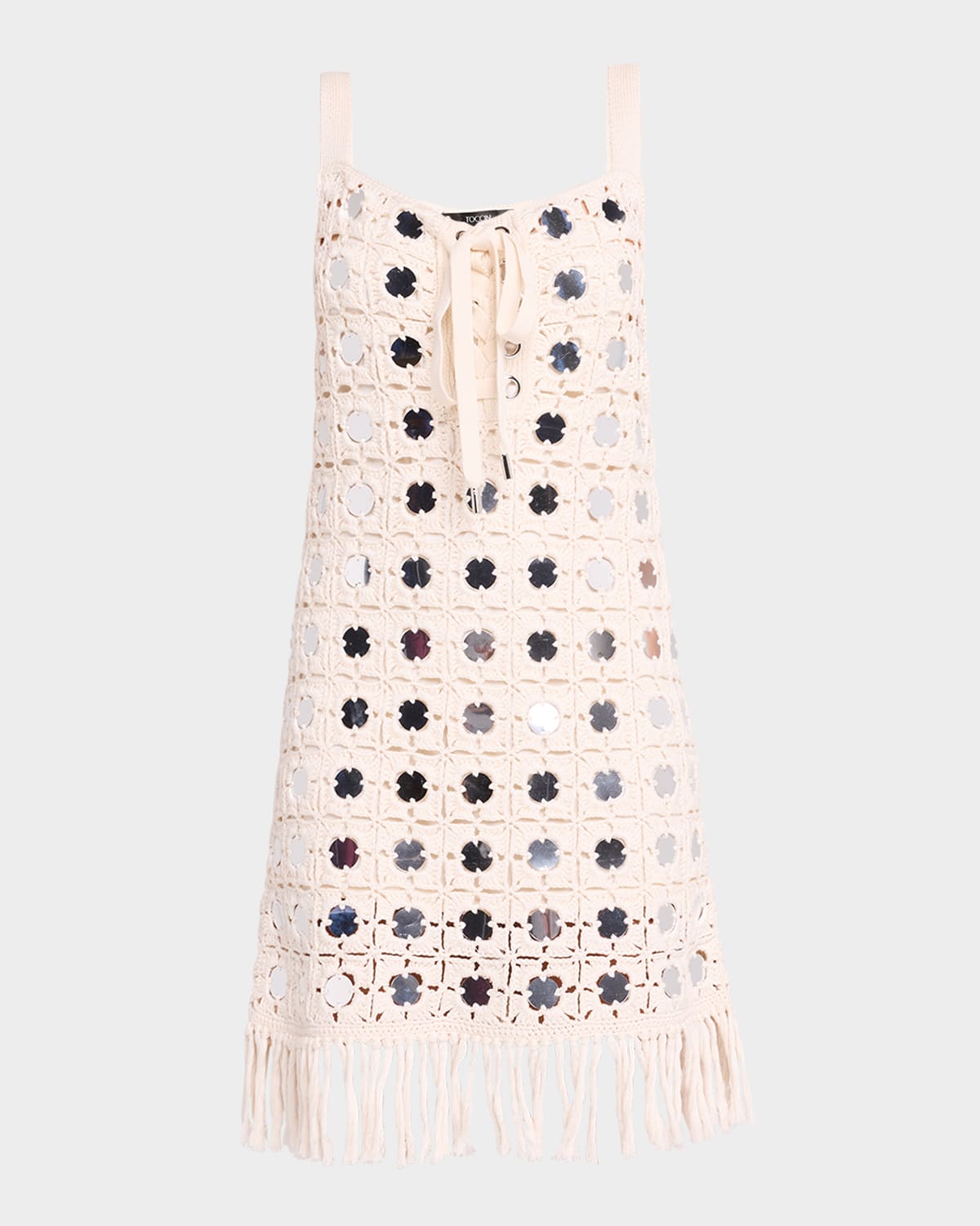 Toccin Brinkley Mirror Lace-up Fringe Dress In Ivory