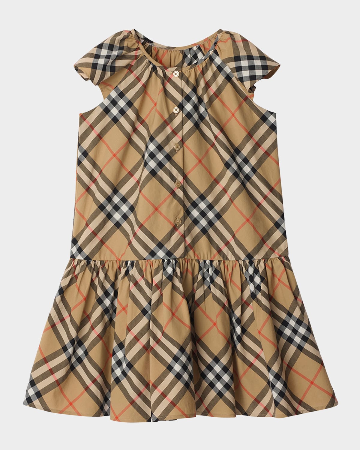 Burberry Girl's Talley Cotton Check Drop-waist Dress In Sand Ip Check