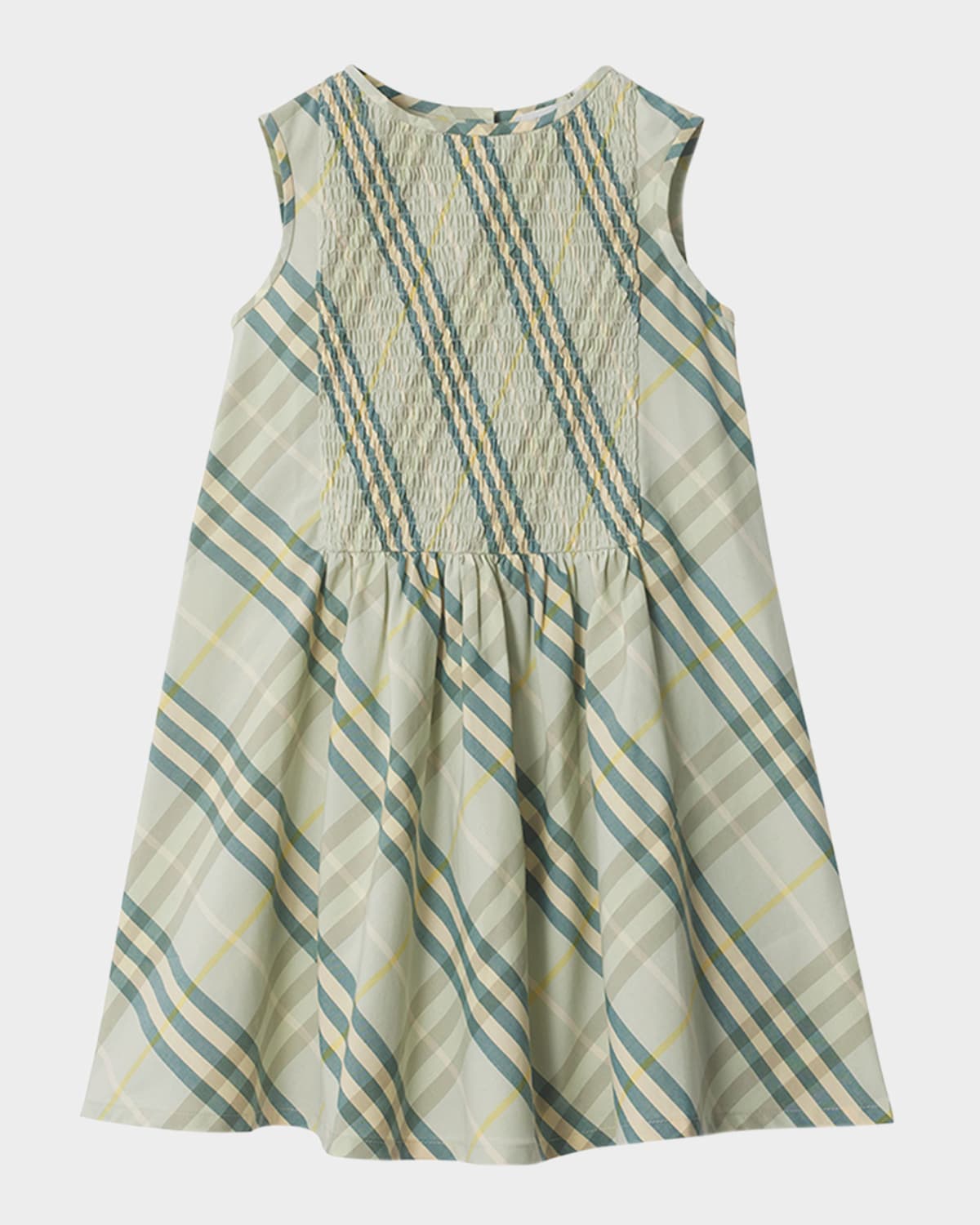 BURBERRY GIRL'S YVETTE SMOCKED CHECK-PRINT DRESS 
