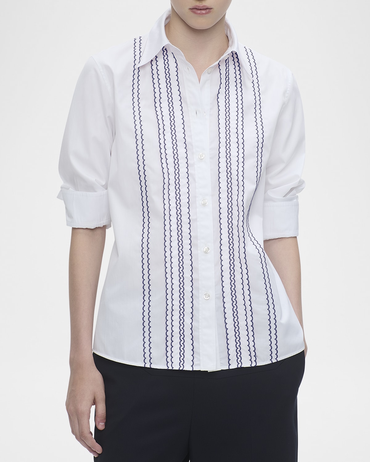 Arletty Scallop-Trim Cotton Shirt