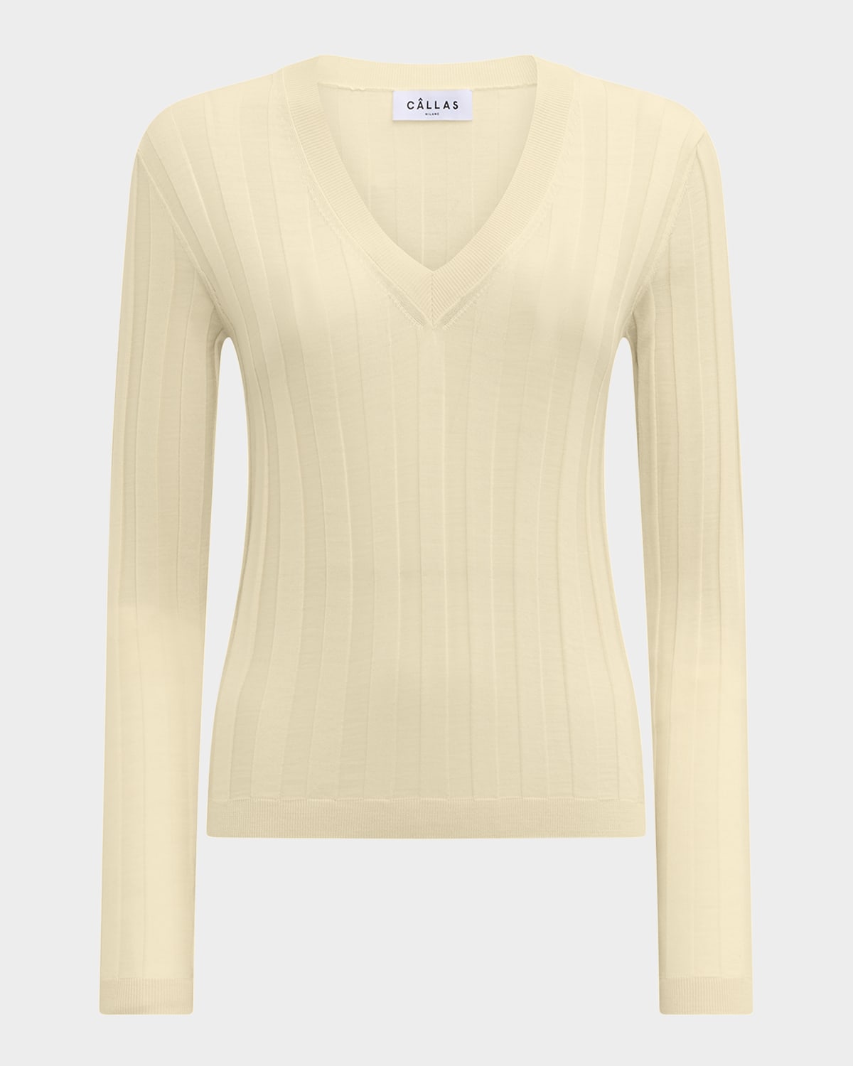 Rione Ribbed V-Neck Wool Sweater