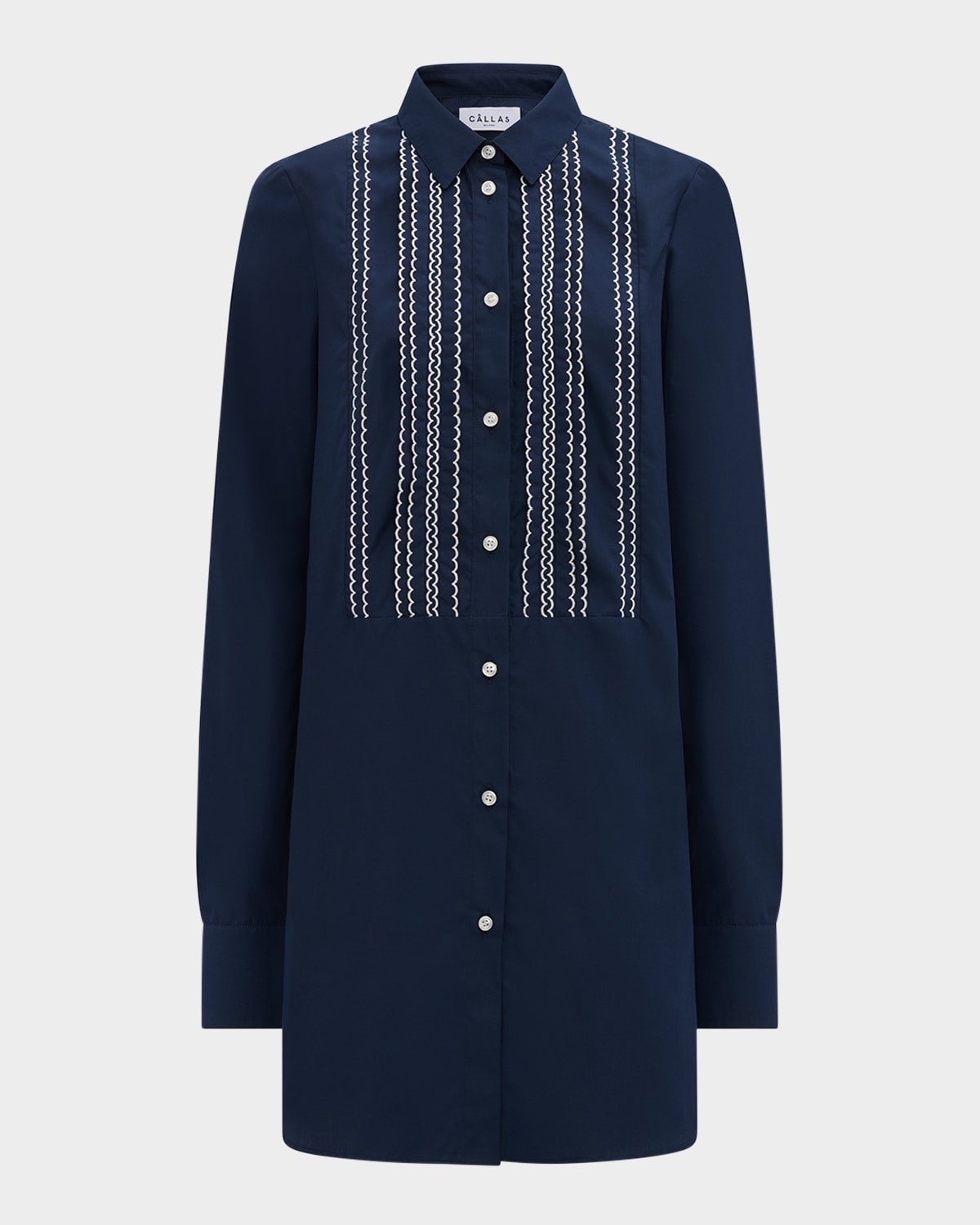 Mattia Scallop-Trim Cotton Mini Shirtdress