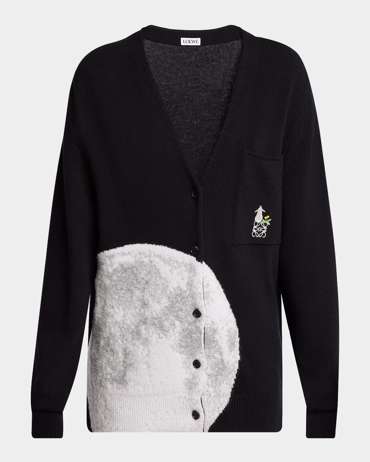 Loewe Moon Intarsia Wool Cardigan In Black
