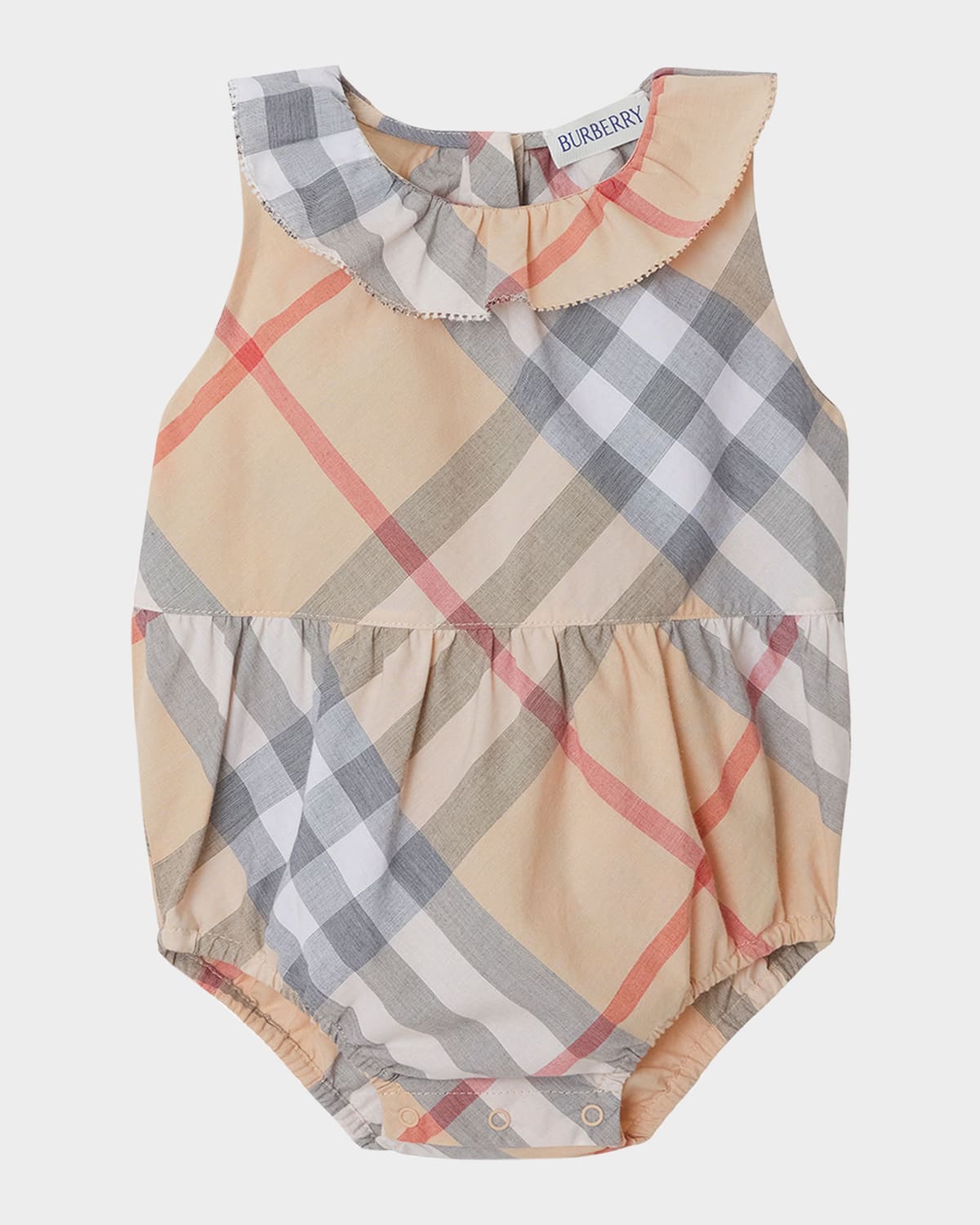 Burberry Kid's Norah Check Sunbubble Bodysuit In Pale Stone Ip Check