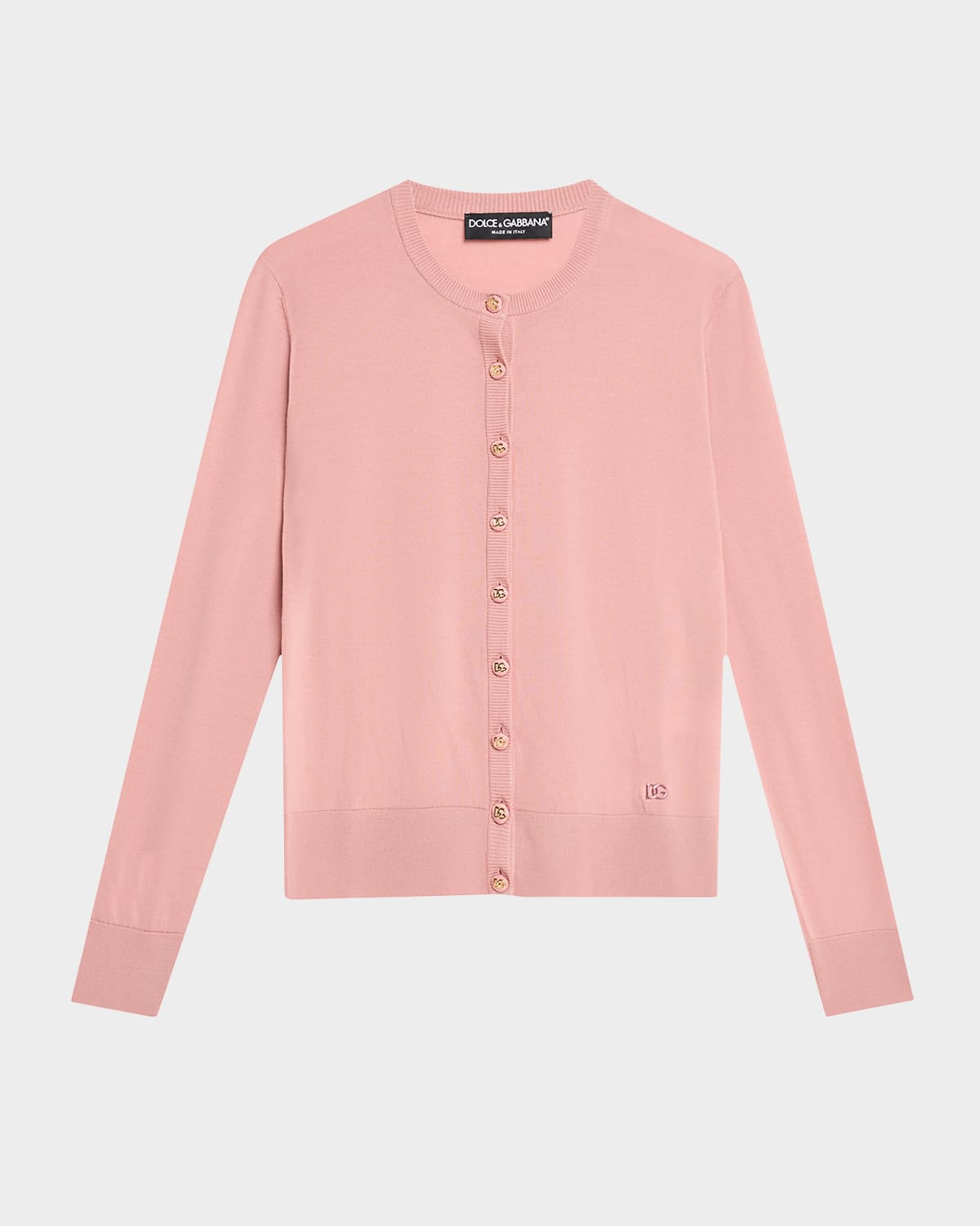 Dolce & Gabbana Virgin Wool Crewneck Cardigan In Dark Pink