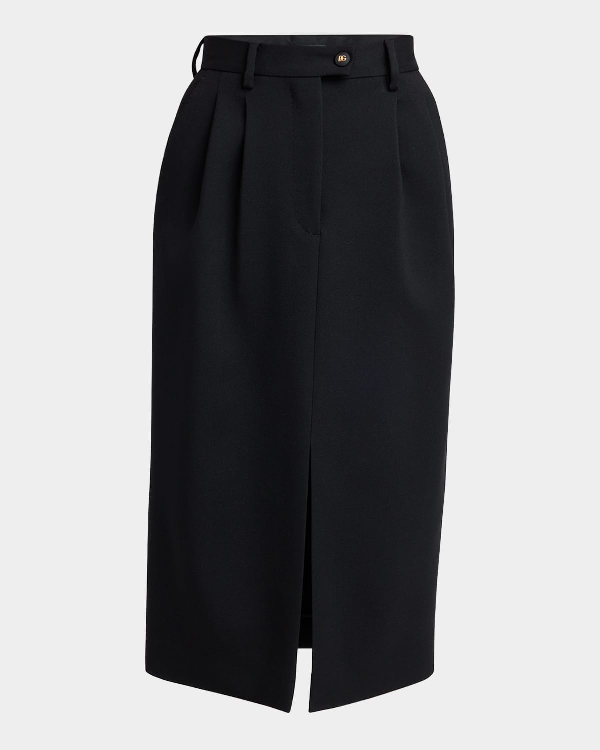 Shop Dolce & Gabbana High-rise Double Wool Stretch Slit Midi Skirt In Black