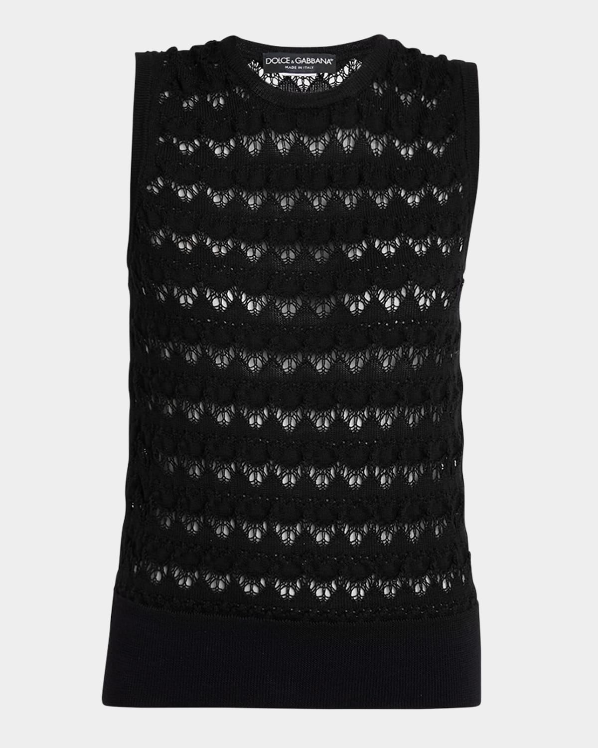 Dolce & Gabbana Chevron Open Lace Knit Tank Top In Black