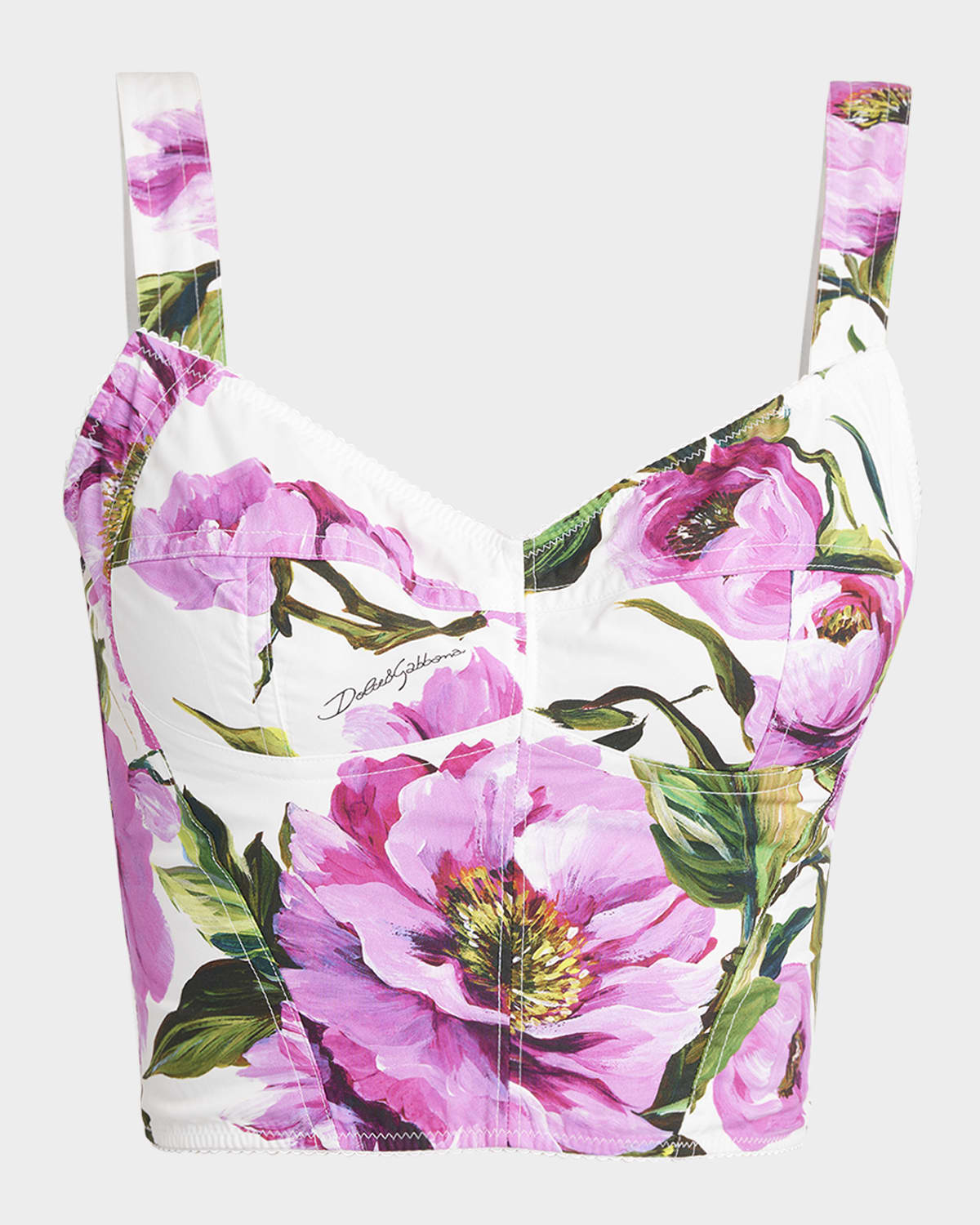 Dolce & Gabbana Pink Crop Top With All-over Printed Floral Motif In Cotton Blend Woman In Whtprtfuch