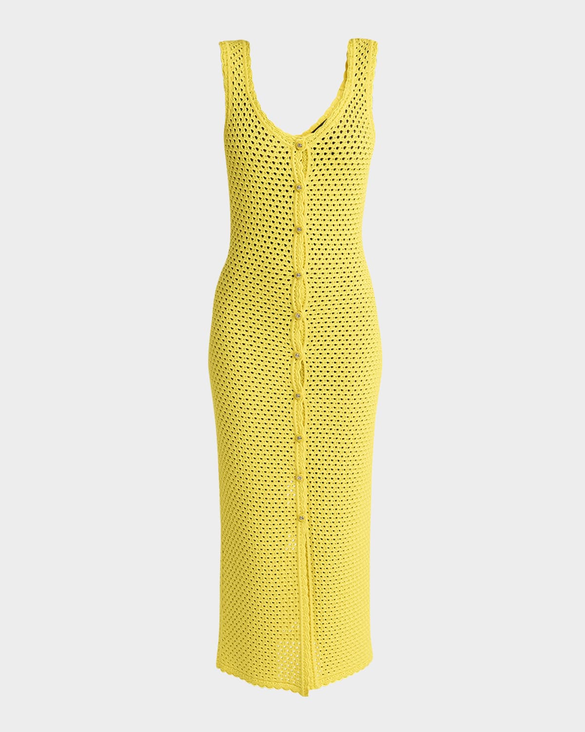 Dolce & Gabbana Sleeveless Crochet Knit Button-front Midi Dress In Yellow
