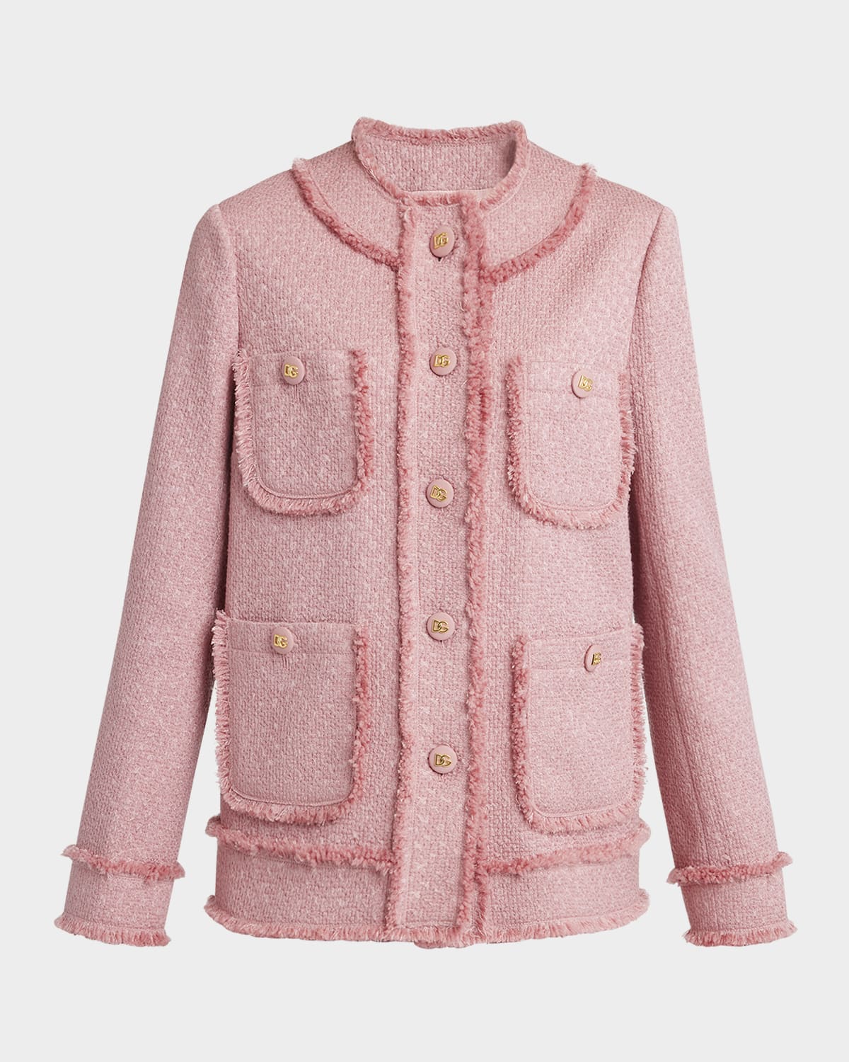 Dolce & Gabbana Rachel Tweed Single-breasted Collarless Jacket In Dark Pink