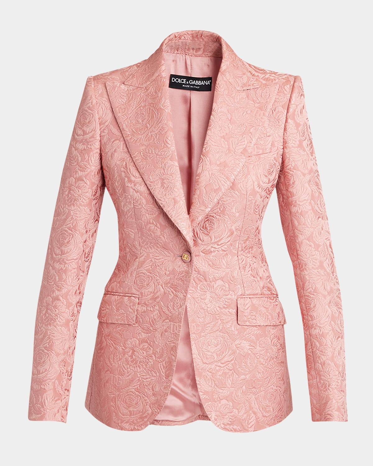 Dolce & Gabbana Quilted Jacquard Turlington Jacket With Floral Pattern In Dark Pink