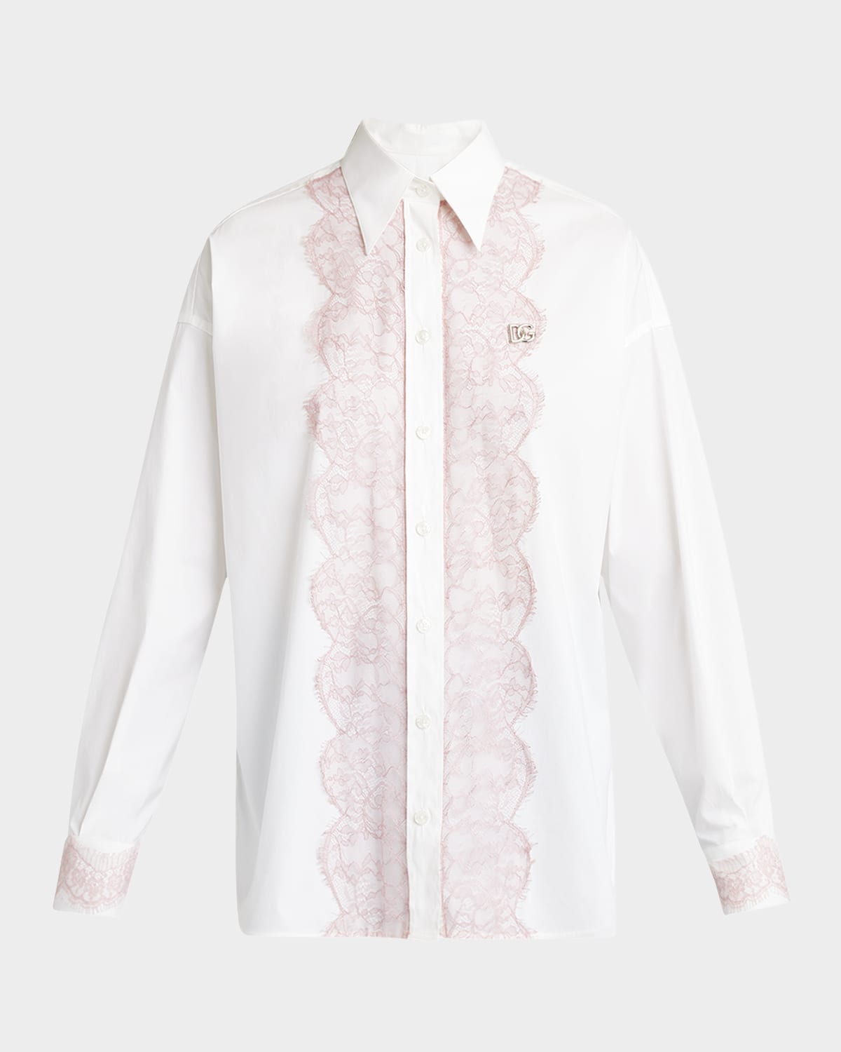 Dolce & Gabbana Lace-trim Cotton Button-down Shirt In White