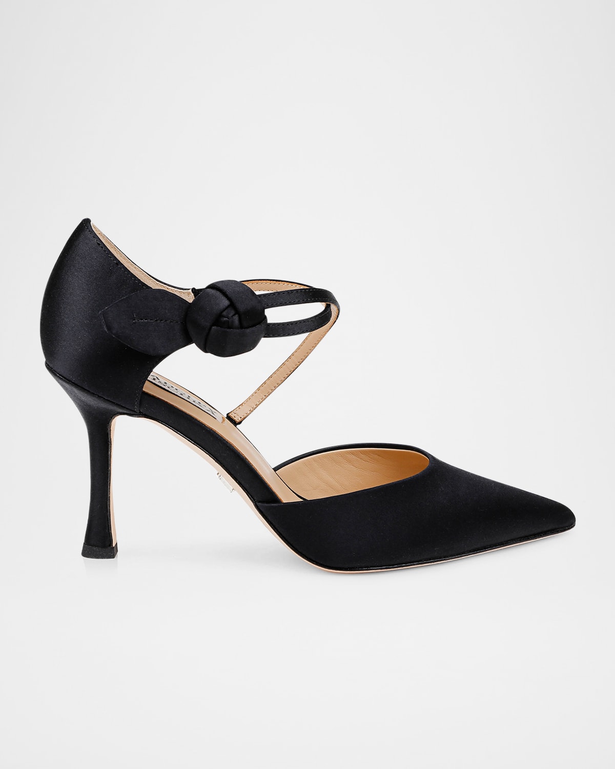 Badgley Mischka Collection Jayden Ankle Strap Pointed Toe Pump In Black Satin