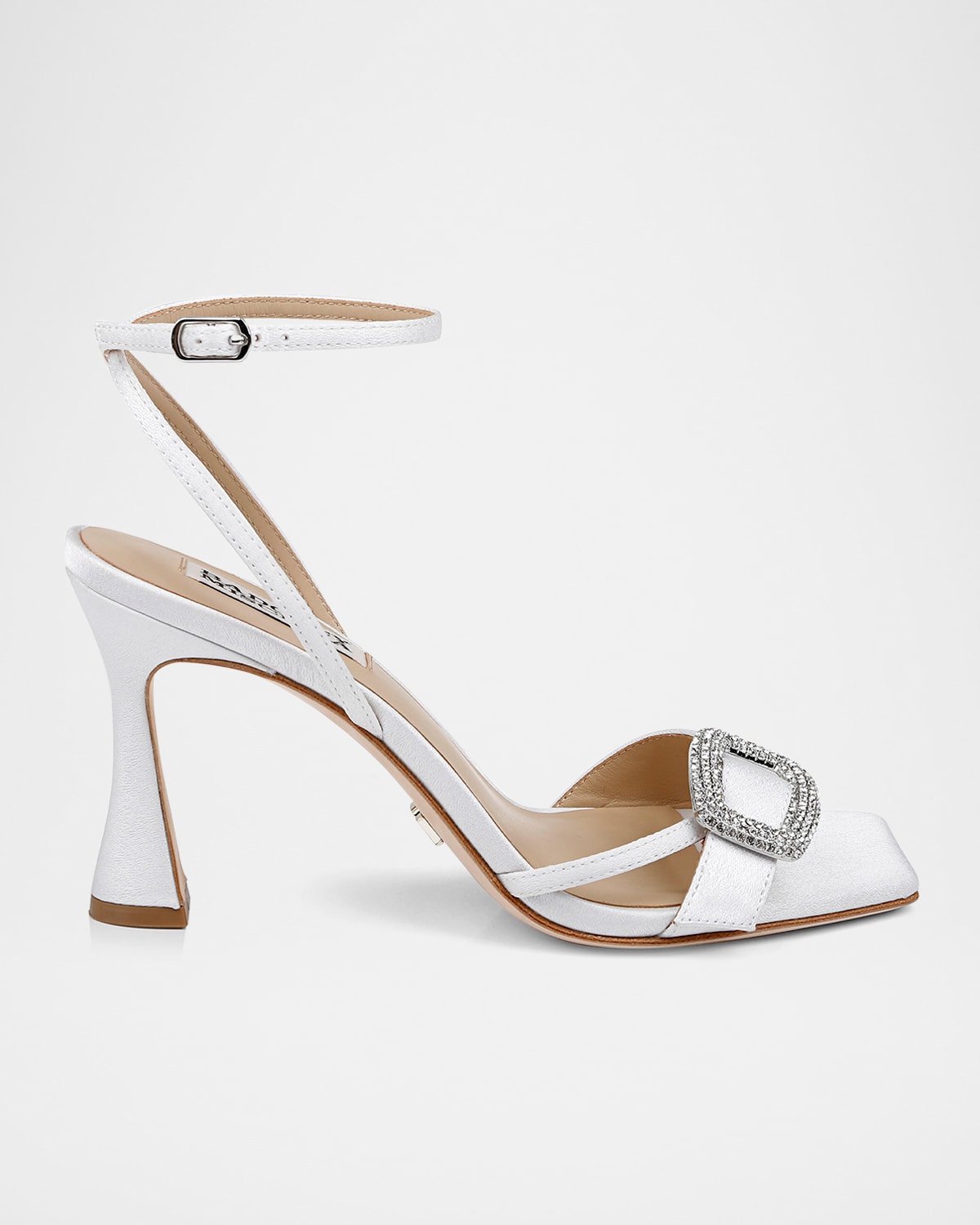 Shop Badgley Mischka Judith Crystal Buckle Silk Ankle-strap Sandals In White Crepe