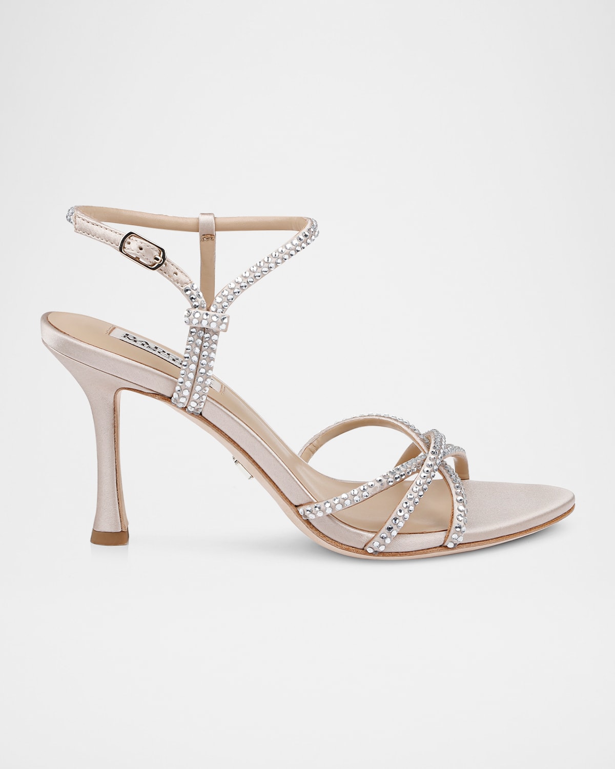 Shop Badgley Mischka Julietta Silk Crystal Strappy Sandals In Nude Satin