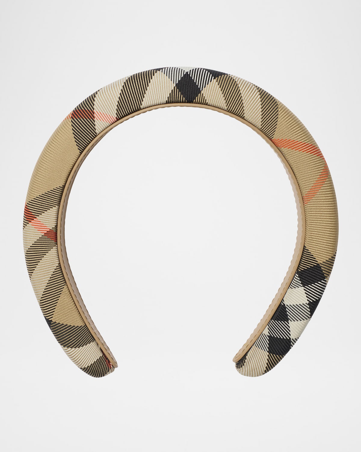 Burberry Girl's Check Headband With Leather Lining In Sand Ip Check