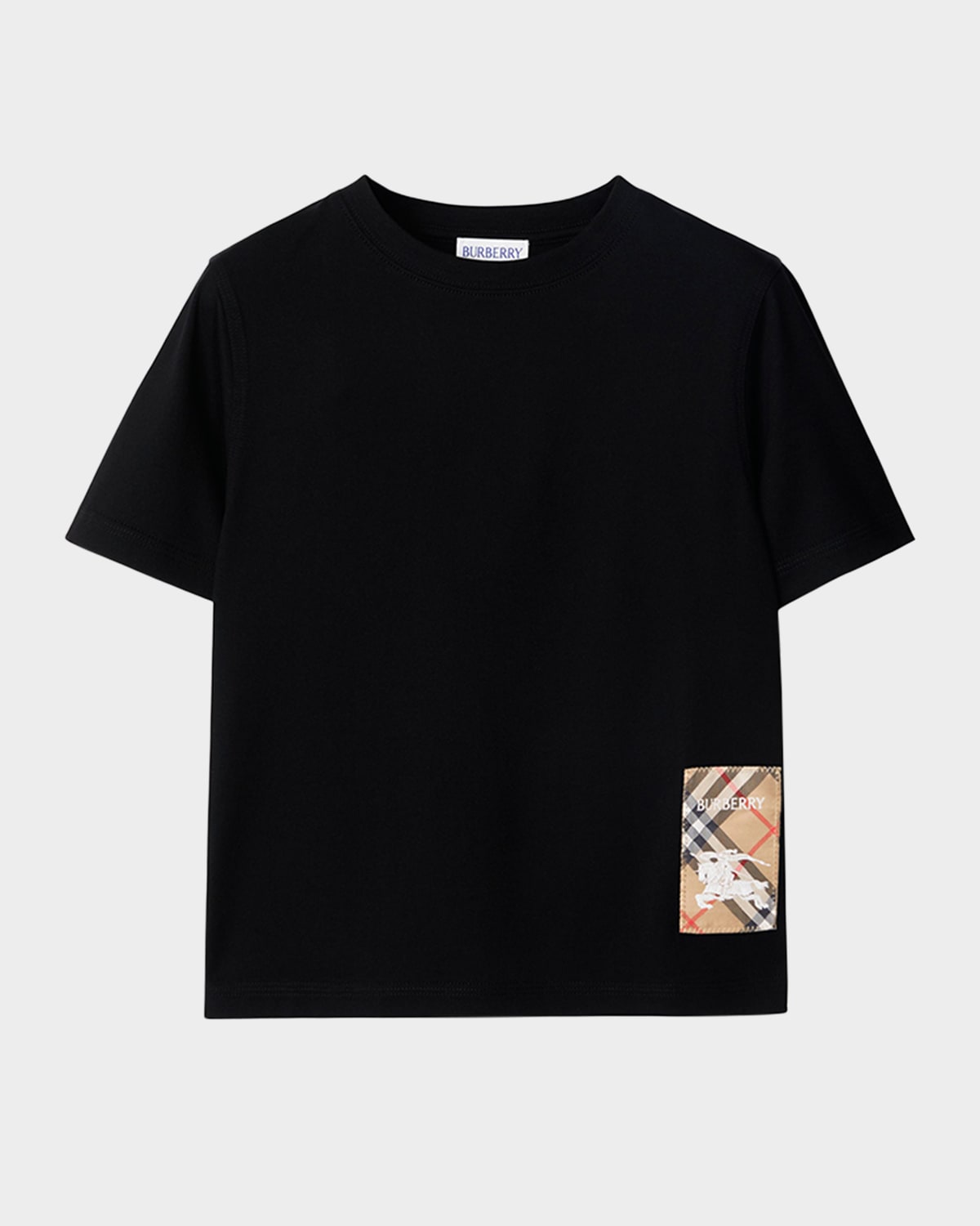 Shop Burberry Boy's Cedar Ekd Label Short-sleeve Cotton T-shirt In Black