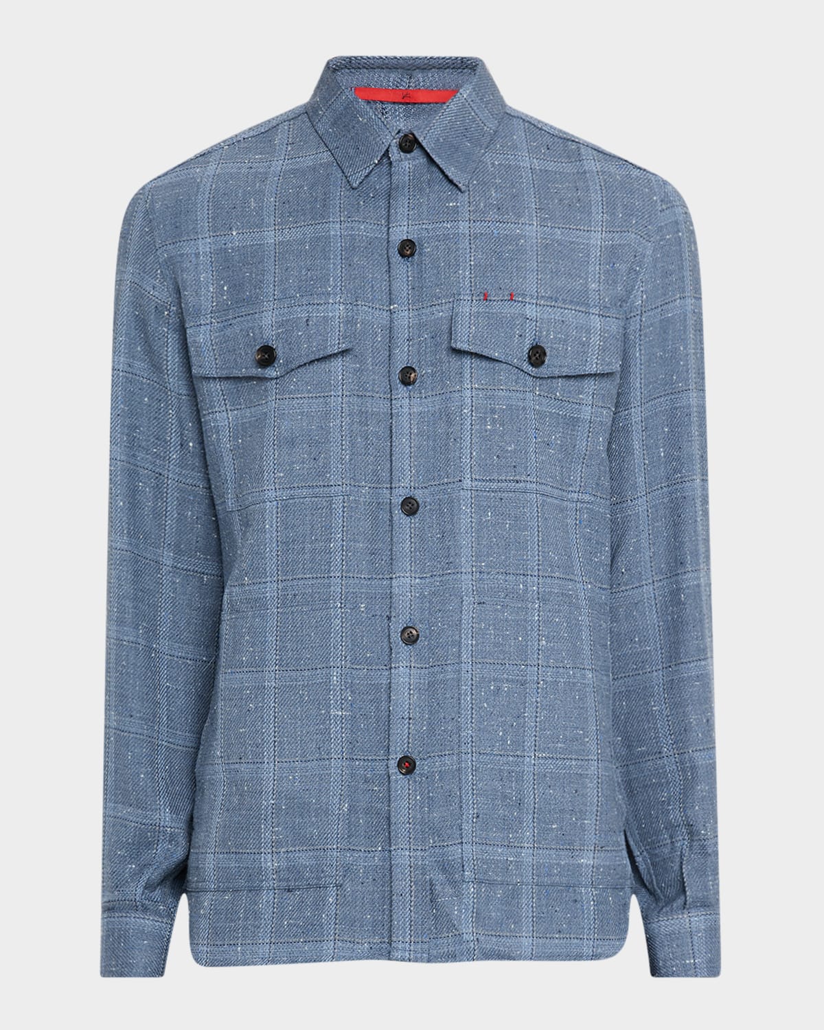 Men's Wool and Silk Windowpane Overshirt