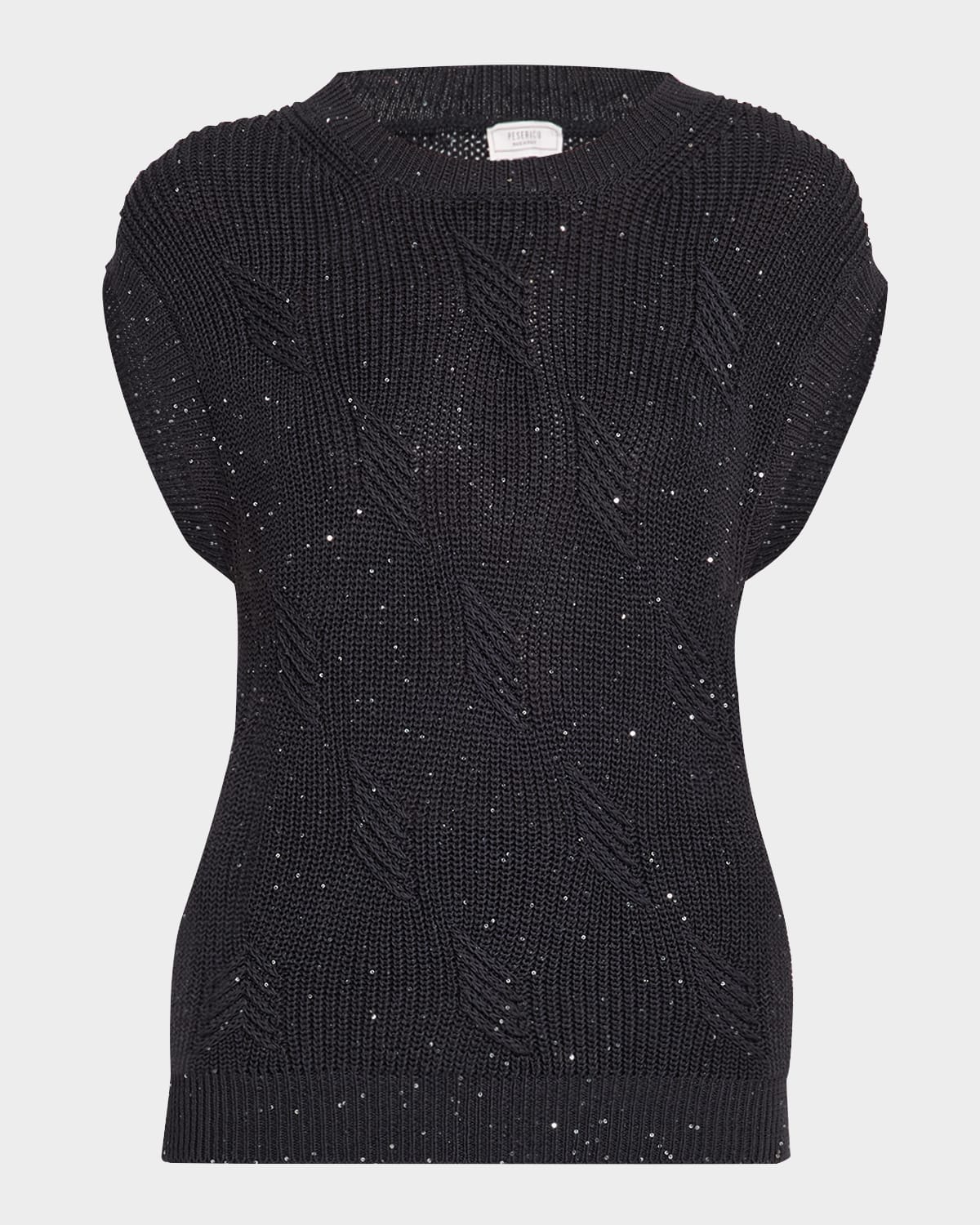 PESERICO CAP-SLEEVE RIBBED SEQUIN SWEATER 