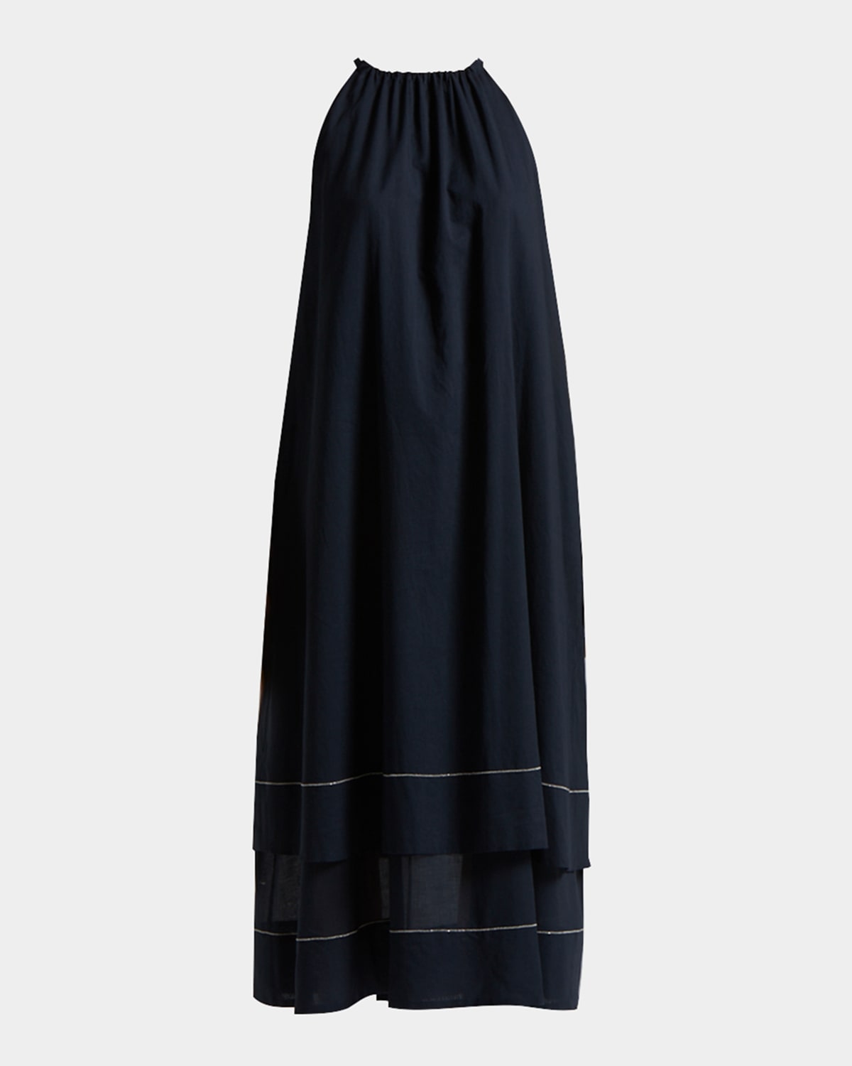 Shop Peserico Tiered Chain-trim Halter Midi Dress In Space Blue