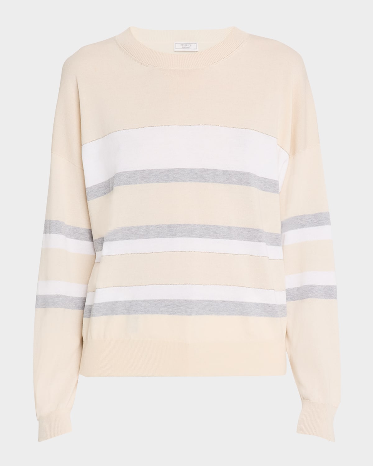 Shop Peserico Striped Crewneck Cotton Sweater In Quartz Sand