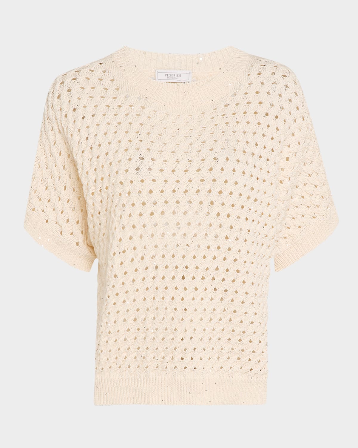 Peserico Sequin-embellished Open Knit Sweater In Quartz Sand