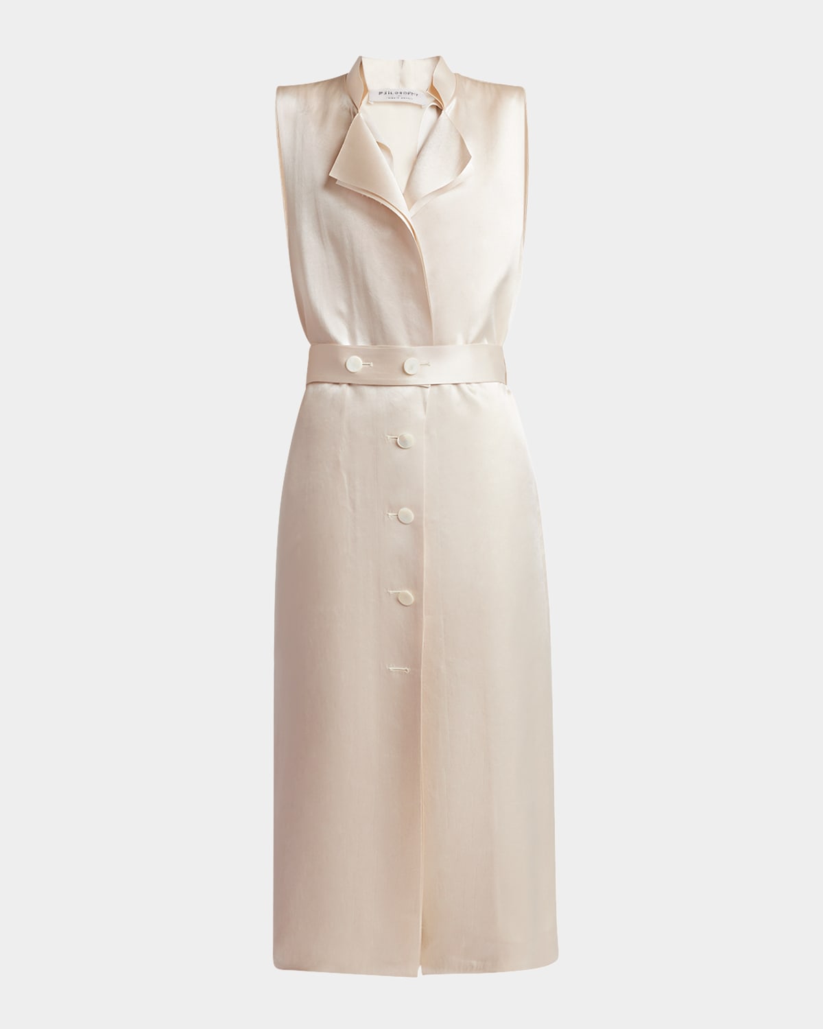 Philosophy Di Lorenzo Serafini Abito Midi Con Bottoni Beige In Ivory
