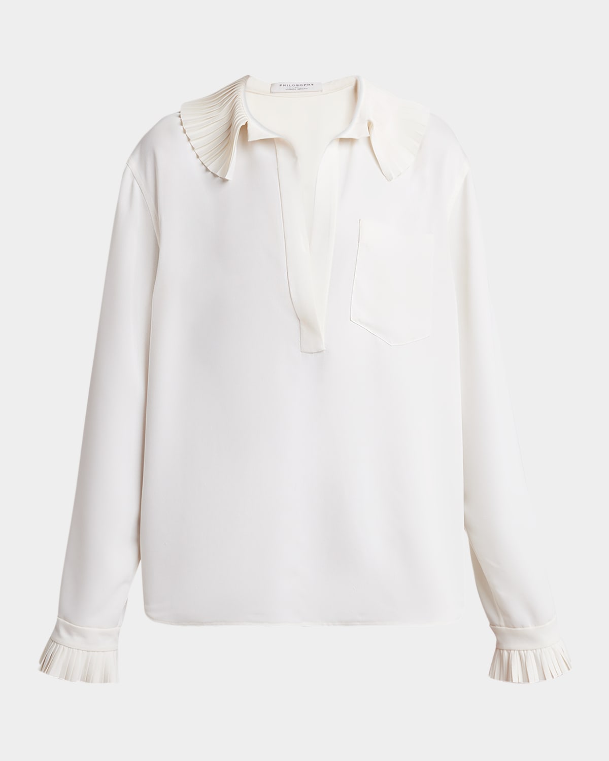 Shop Philosophy Di Lorenzo Serafini Pleated Ruffle Collared Blouse In Ivory