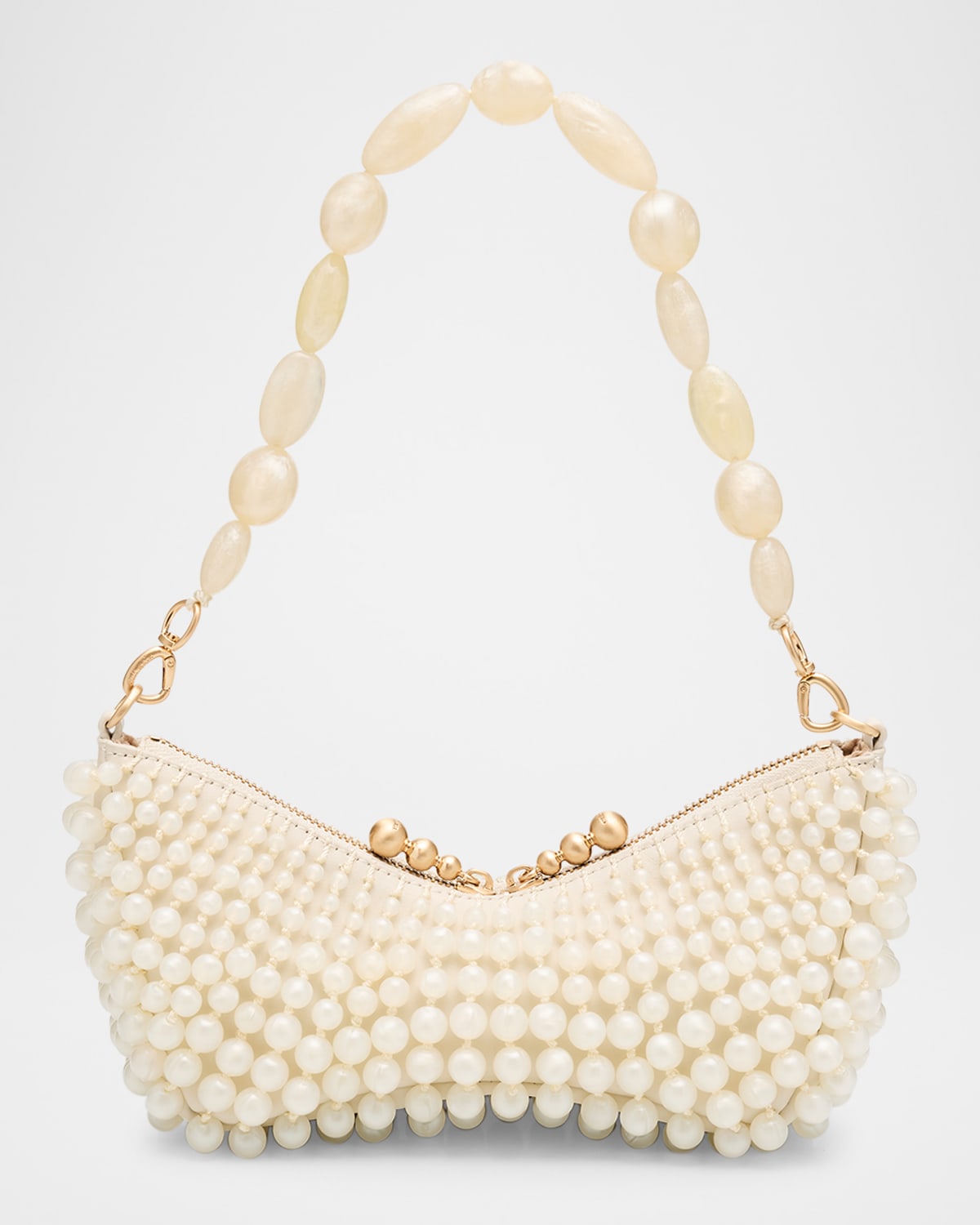 Shop Cult Gaia Mercier Beaded Zip Shoulder Bag In Ivory