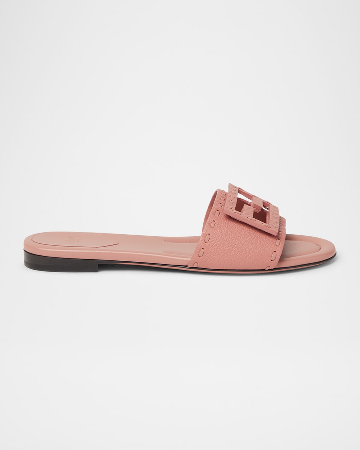 Fendi Baguette Ff Leather Buckle Flat Slide Sandals