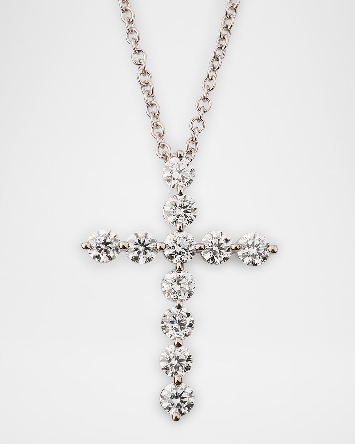 Neiman Marcus Diamonds 18K White Gold Diamond Cross Necklace, 20"L, 2.20tcw