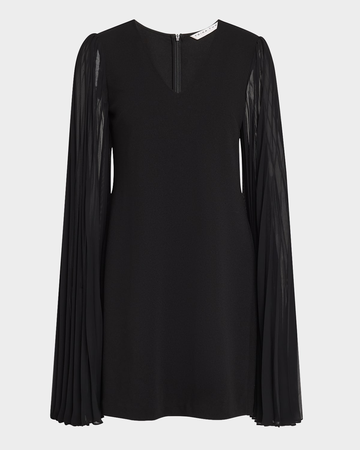 Celestina Pleated Cape-Sleeve Mini Dress