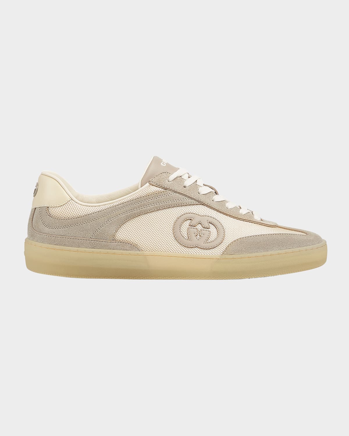 Gucci Men Two-tone Mesh And Suede Sneakers In Beige/sand