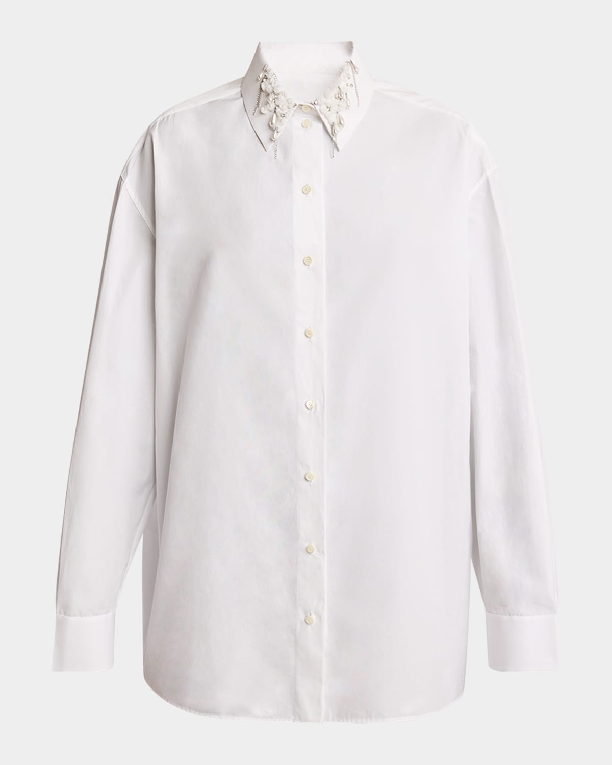 Beaded Pearly Collar Button Down Cotton Blouse