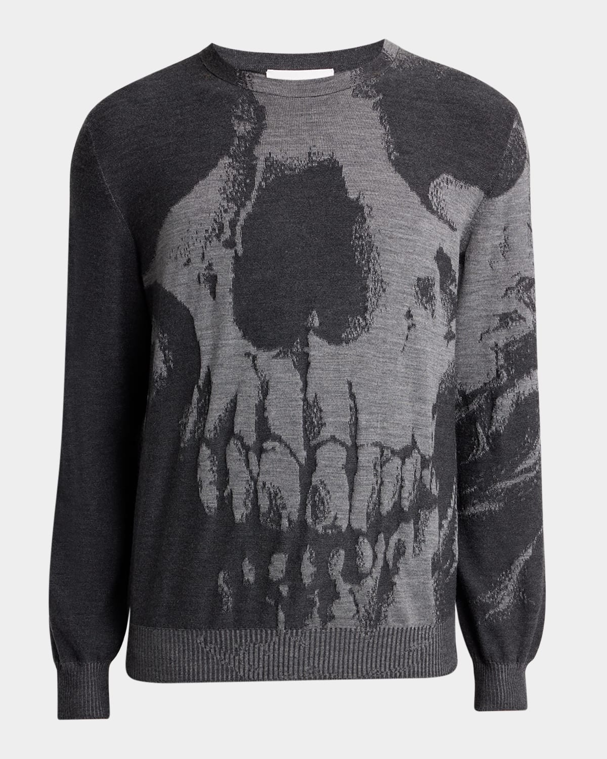 Alexander Mcqueen Skull Intarsia Wool Melange Crewneck Sweater In Smoke Grey