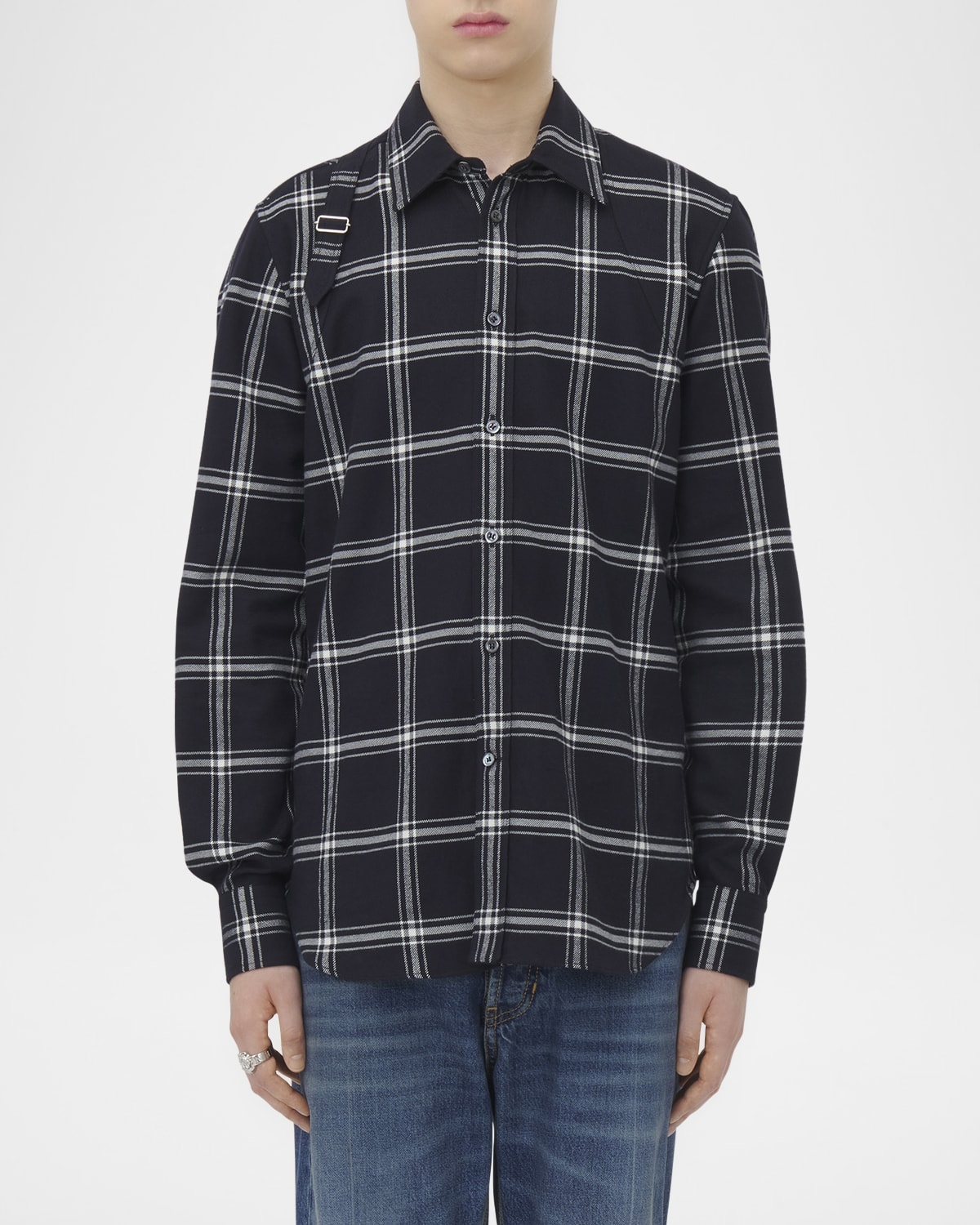 ALEXANDER MCQUEEN MEN'S WINDOWPANE HARNESS SPORT SHIRT 