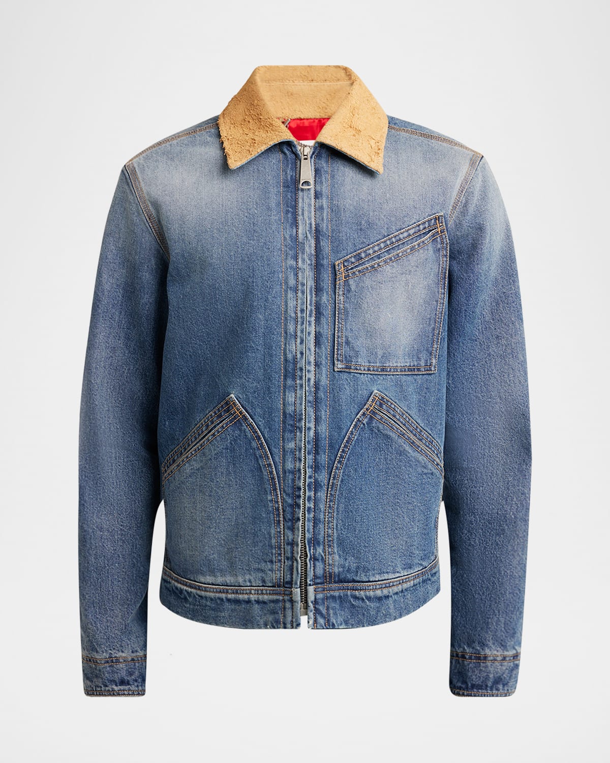 Shop Alexander Mcqueen Men's Denim Workwear Jacket In Blue/beige