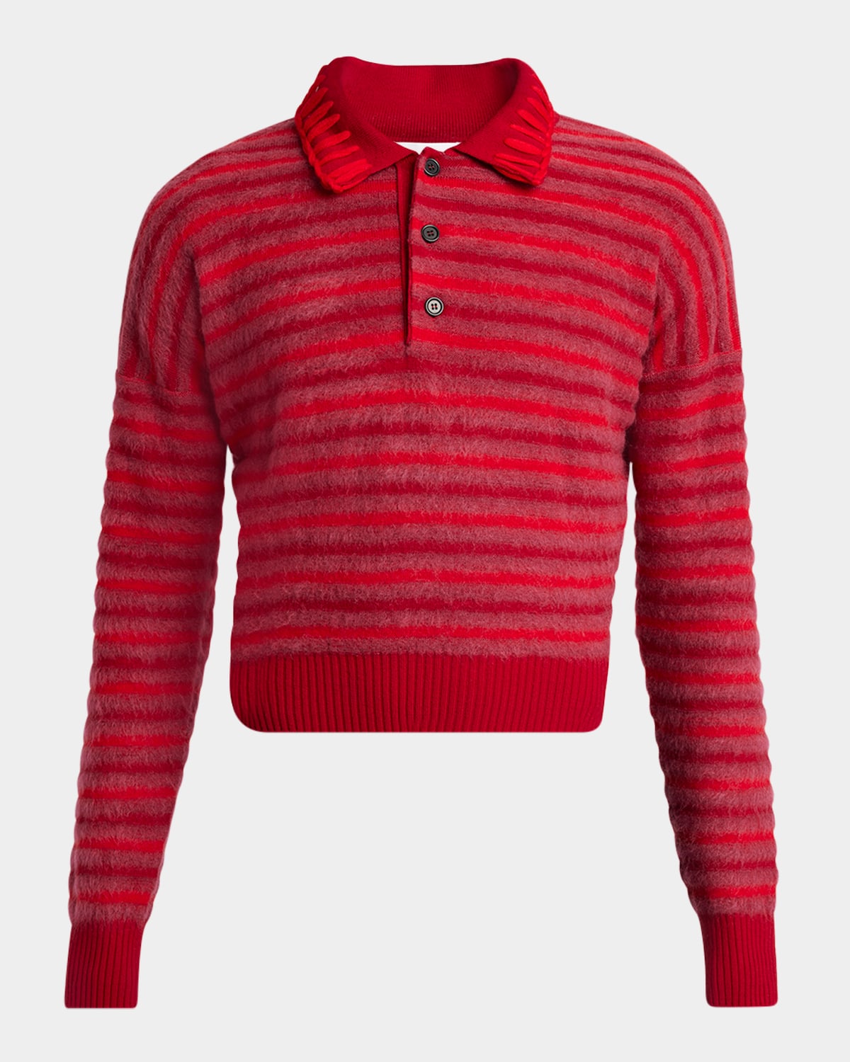 Alexander Mcqueen Men's Wool-mohair Striped Polo Sweater In Royal Red