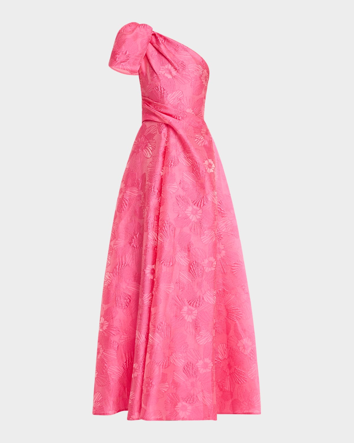 Talbot Runhof Anemone Jacquard Crystal-strappy One-shoulder Gown In Pink