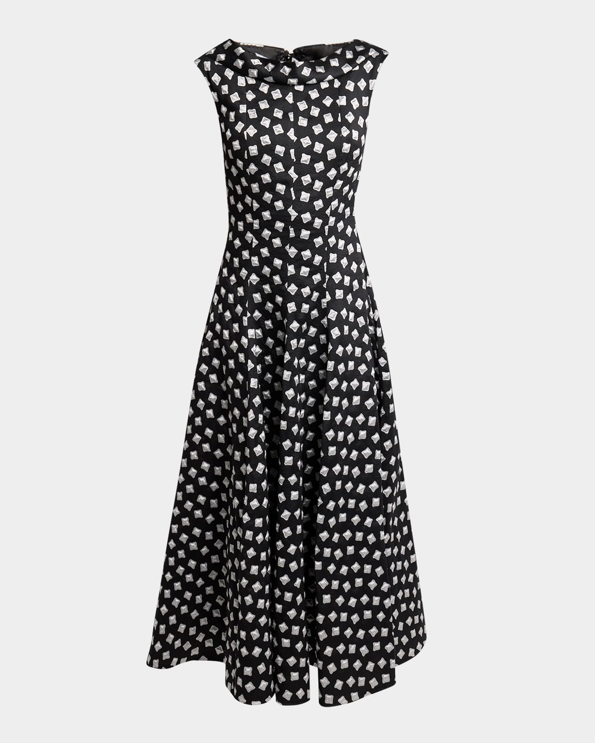 TALBOT RUNHOF RAVIOLI JACQUARD SLEEVELESS A-LINE MIDI DRESS 