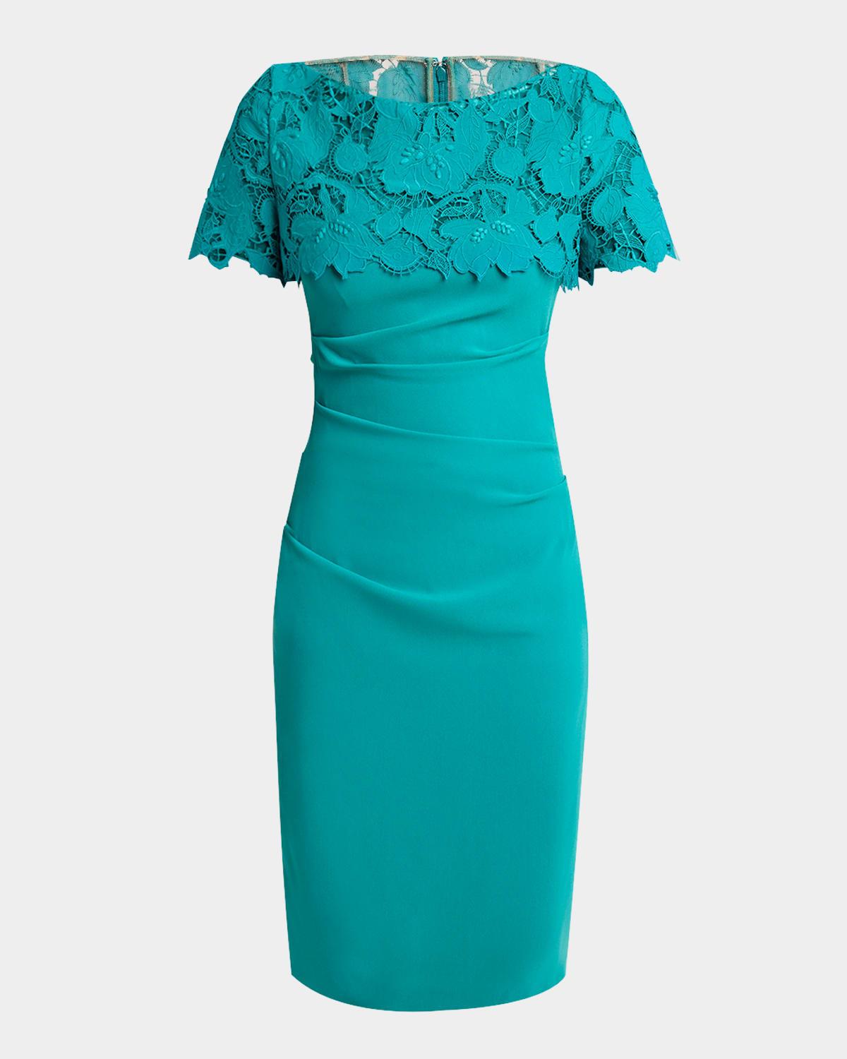 Talbot Runhof Guipure Lace Short-sleeve Draped Dress In Teal