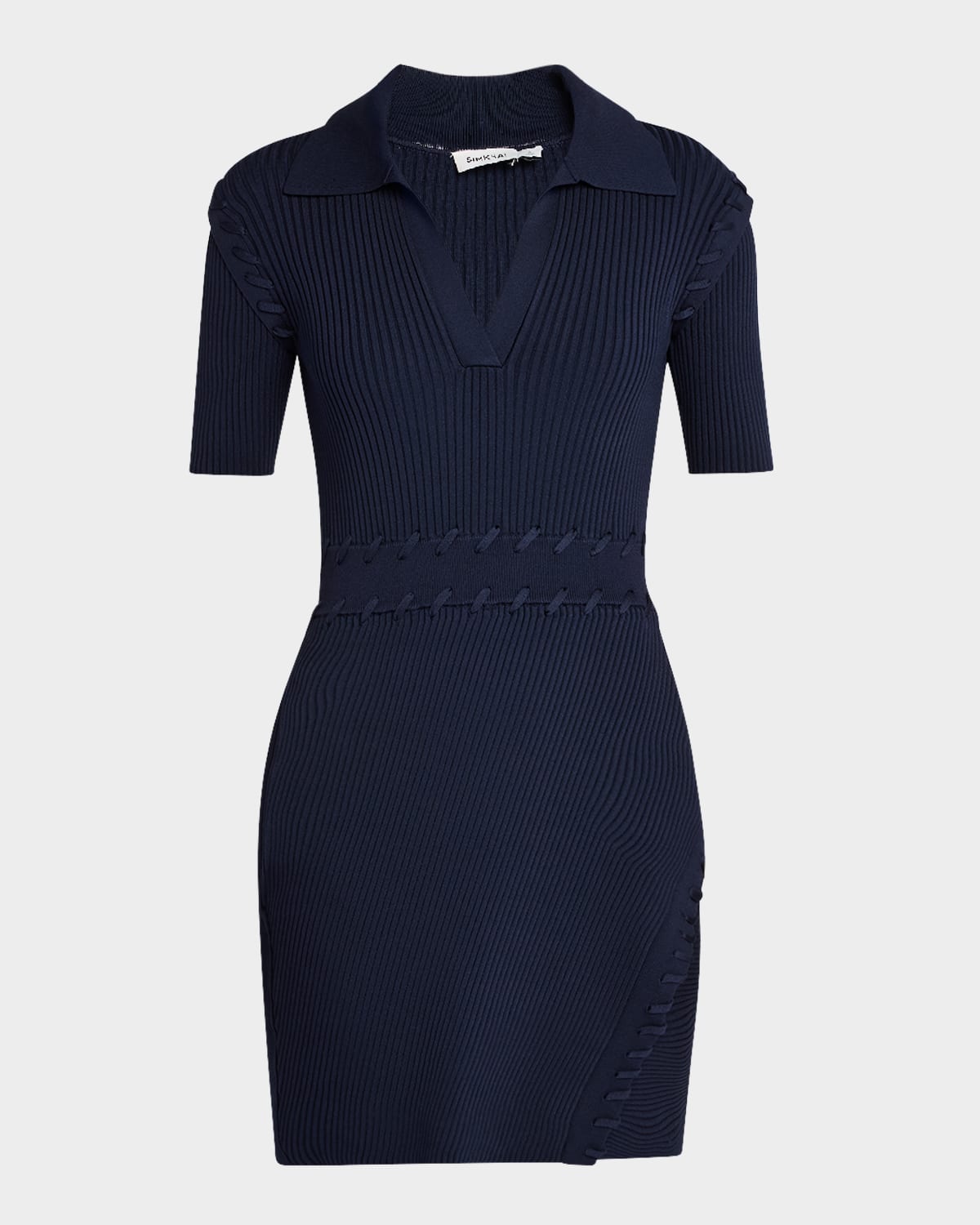 Shop Simkhai Rayan Short-sleeve Mini Polo Dress In Midnight