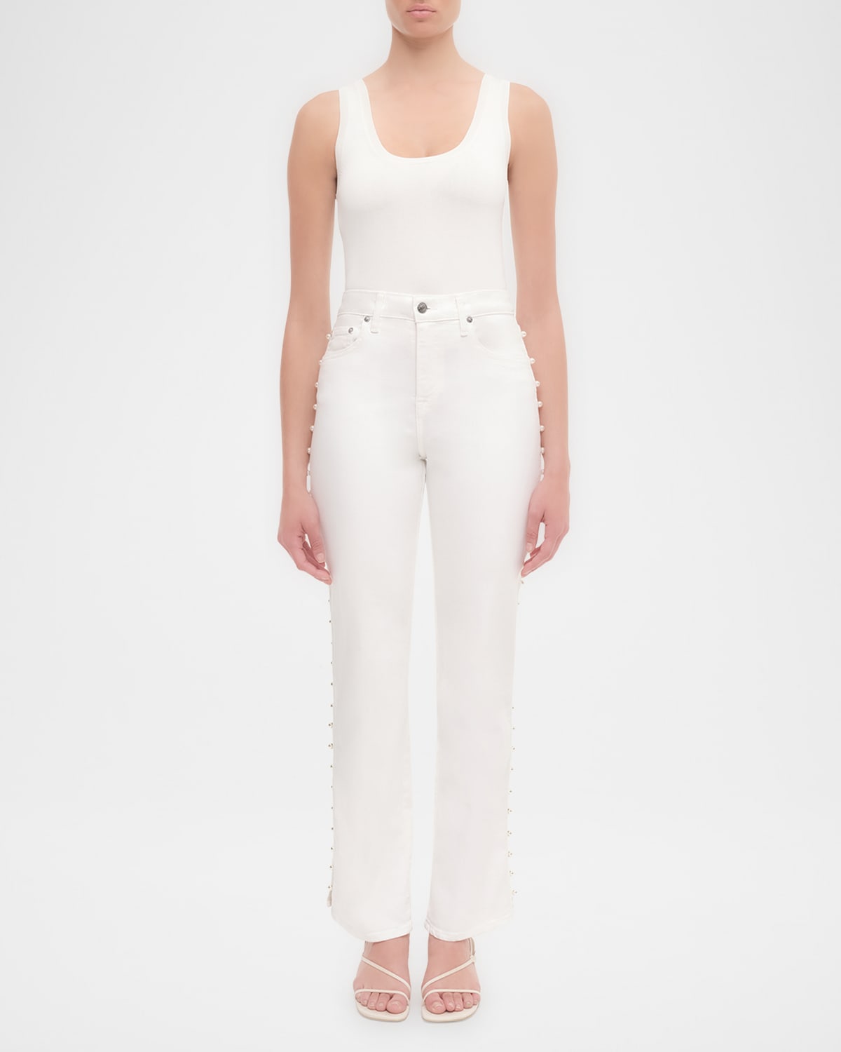 Shop Simkhai Amelia Pearl-embellished Jeans In Ivory