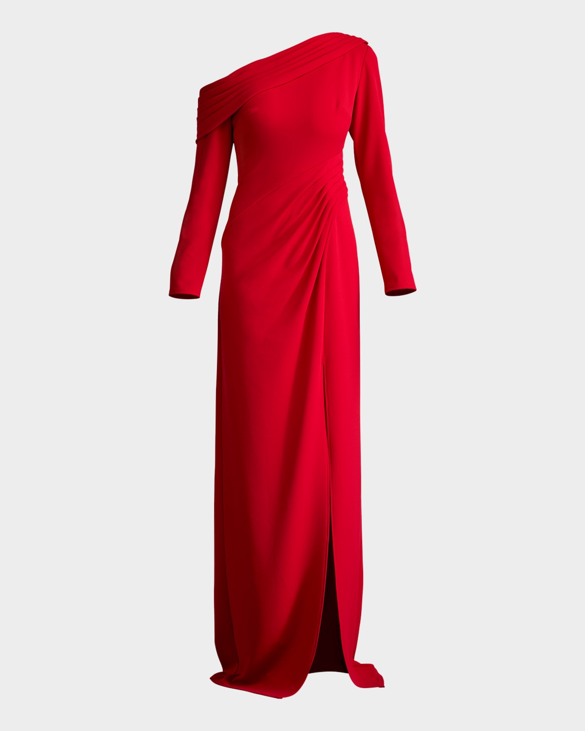 TADASHI SHOJI DRAPED ONE-SHOULDER CREPE COLUMN GOWN 