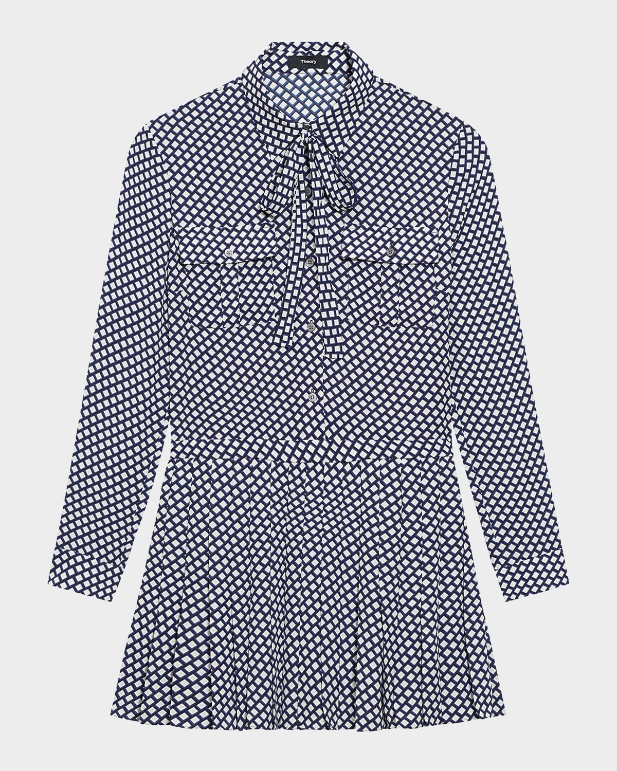 Theory Square Print Mini Dress In Sapphire Multi
